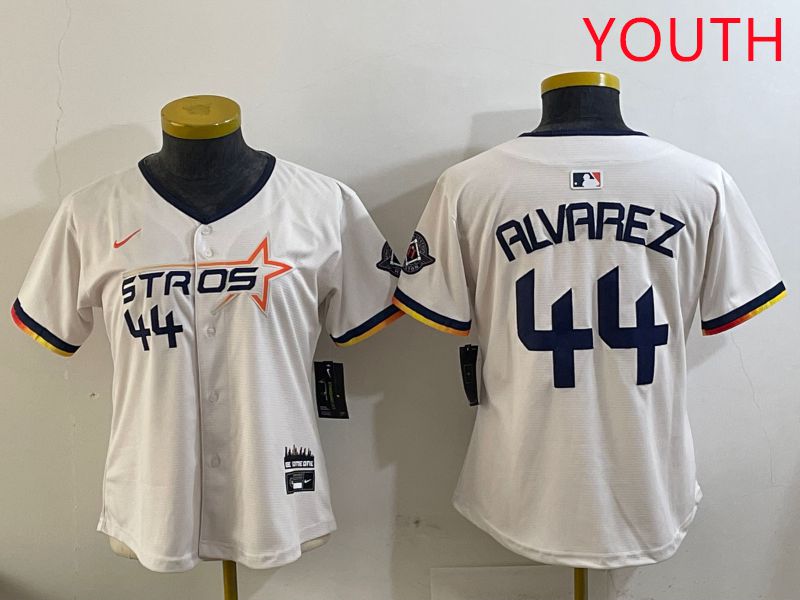Youth Houston Astros #44 Alvarez Cream Three generations Joint Name 2025 Nike MLB Jersey style 6->youth mlb jersey->Youth Jersey